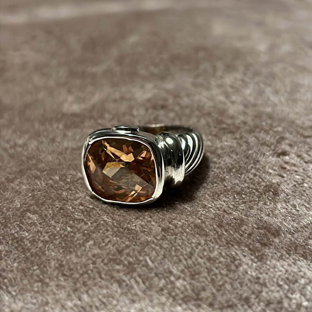 peach colored stone ring in sterling silver